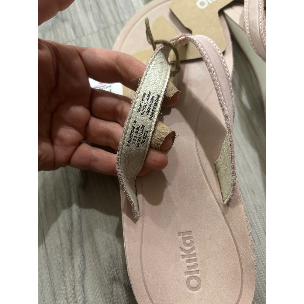 OluKai Womens South Shore Leather Flip Flop Sandals 8 Soft Pink New with tags - Picture 5 of 5